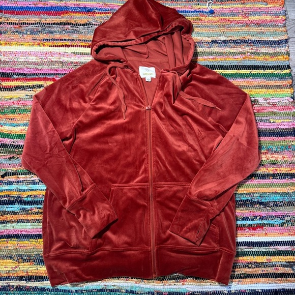 aerie burnt orange velour zip up jacket size small - Picture 1 of 2